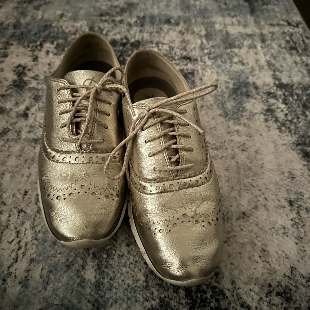 Cole Haan Metallic Gold Wingtip Lace-Up Sneakers